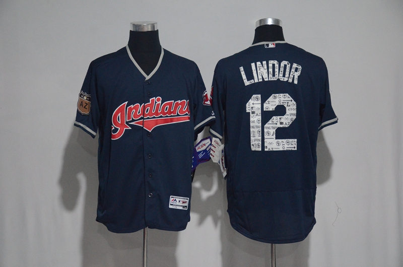 2017 MLB Cleveland Indians #12 Lindor Blue Spring Training Flex Base Jersey->kansas city royals->MLB Jersey